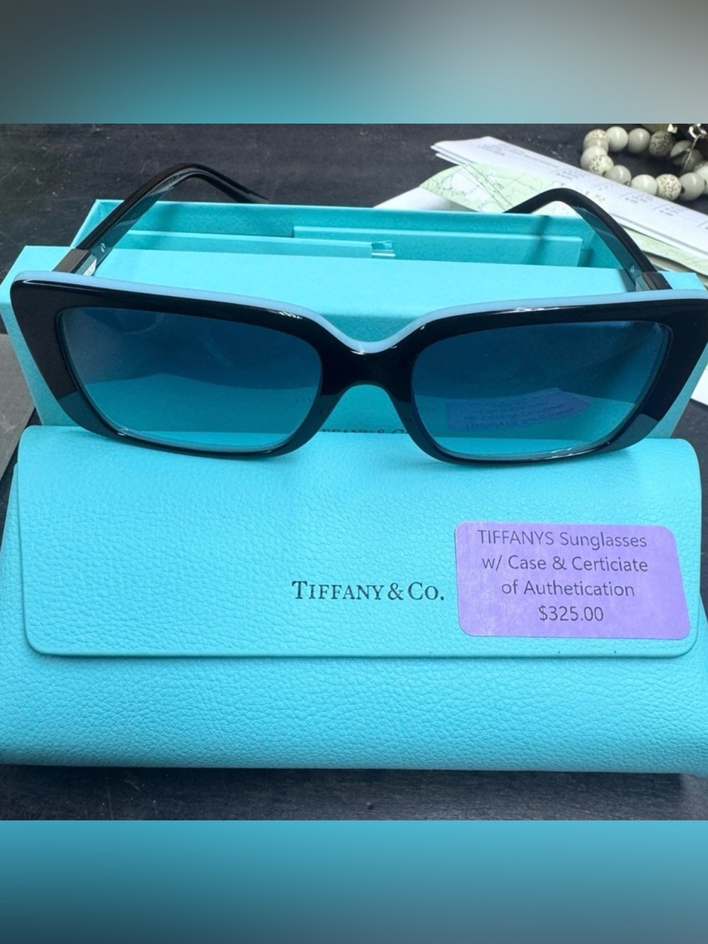 Tiffany & Co. Black Frame Sunglasses with Blue Lenses
